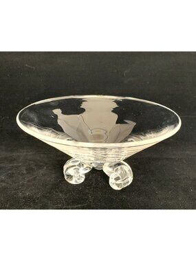 MCM Steuben Footed Crystal Low Bowl 6" Diameter 3 Scroll Feet Round John Dreves